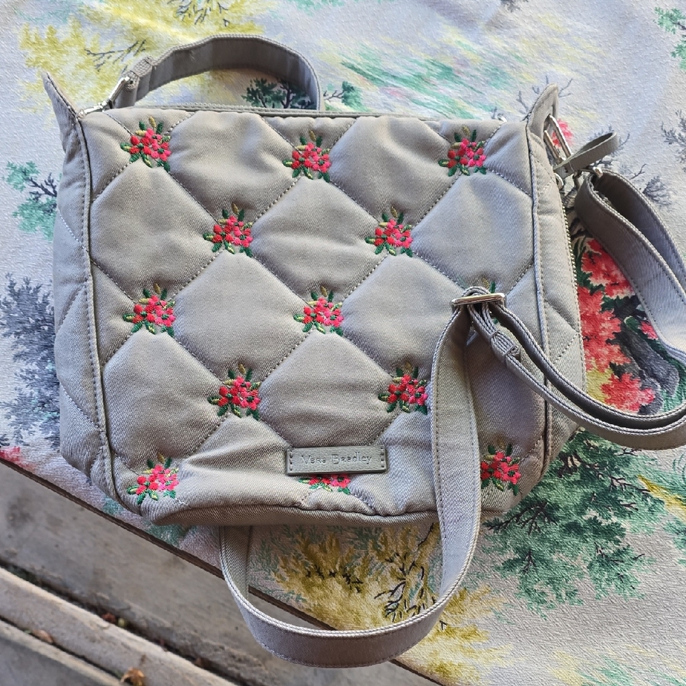Gray Floral Quilted Crossbody Bag